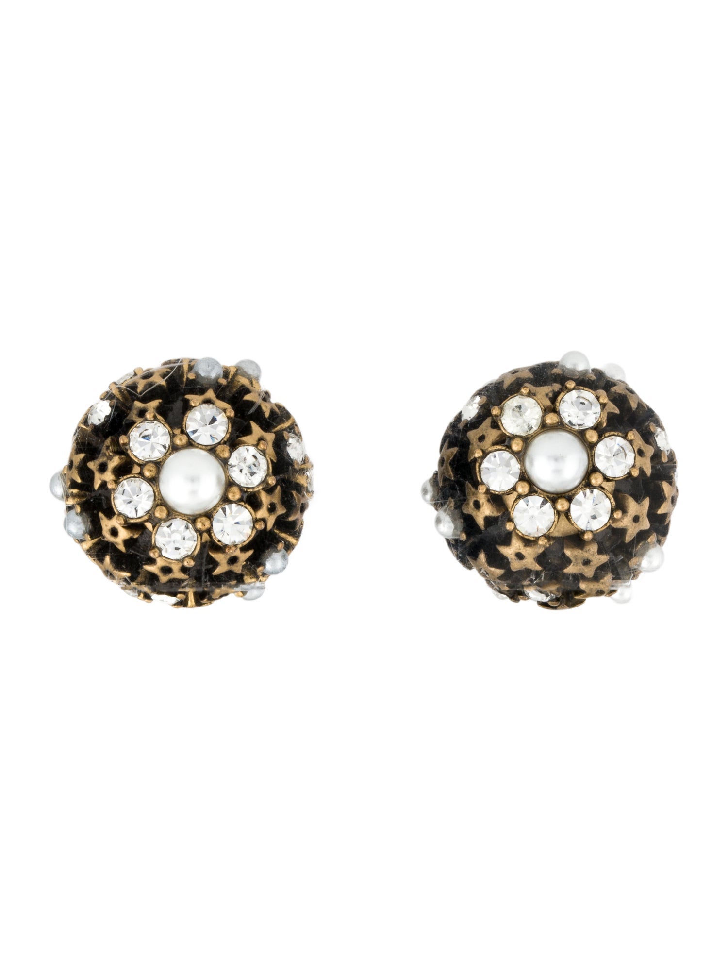 Christian Dior Faux Pearl & Crystal Tribales Stud Earrings