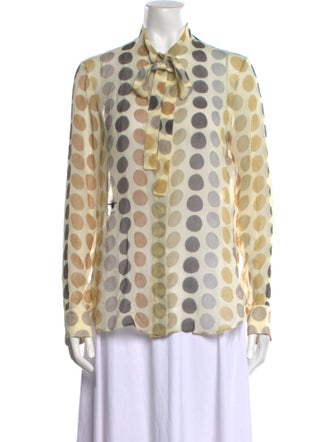Christian Dior Silk Polka Dot Print Button-Up Top