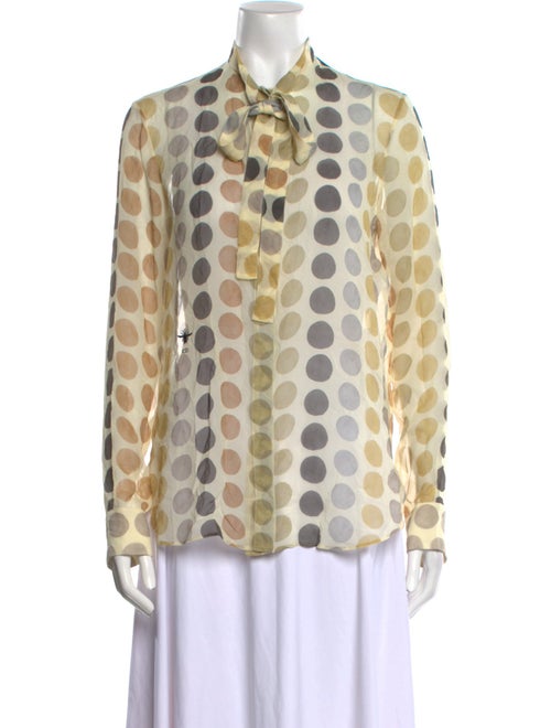 Christian Dior Silk Polka Dot Print Button-Up Top