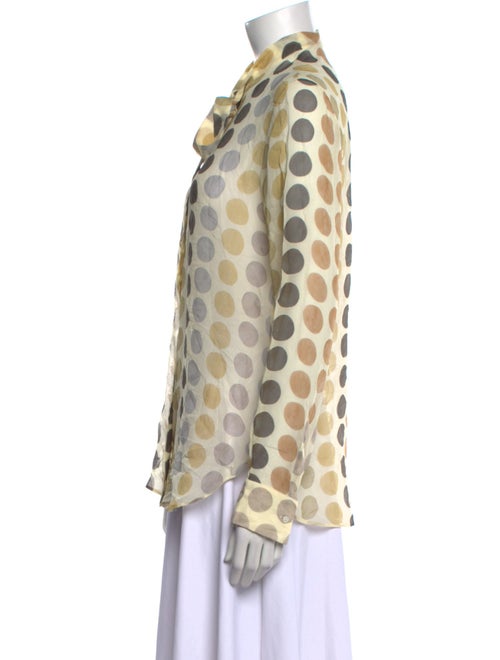 Christian Dior Silk Polka Dot Print Button-Up Top