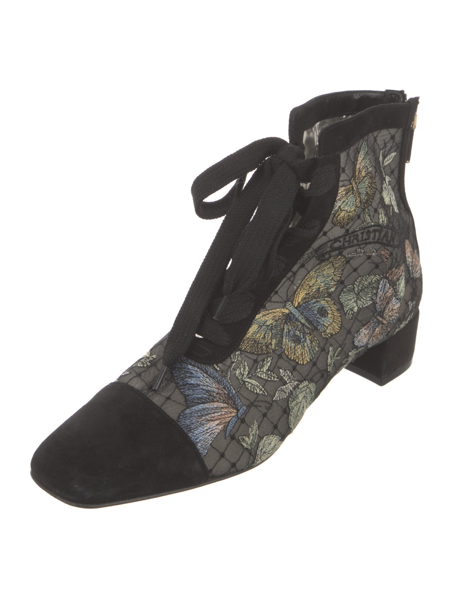 Christian Dior Mesh Printed Lace-Up Boots