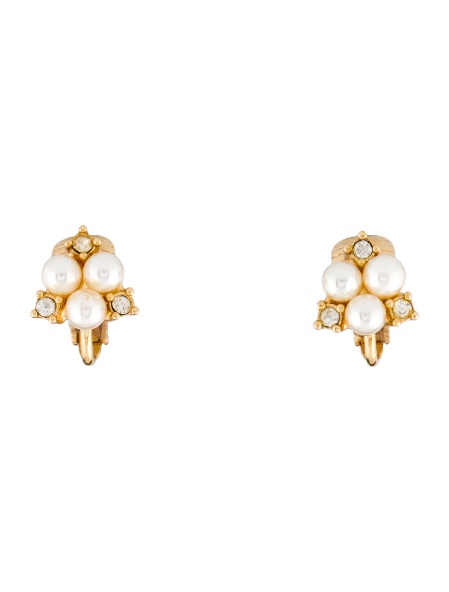 Christian Dior Crystal & Faux Pearl Vintage Clip-On Earrings