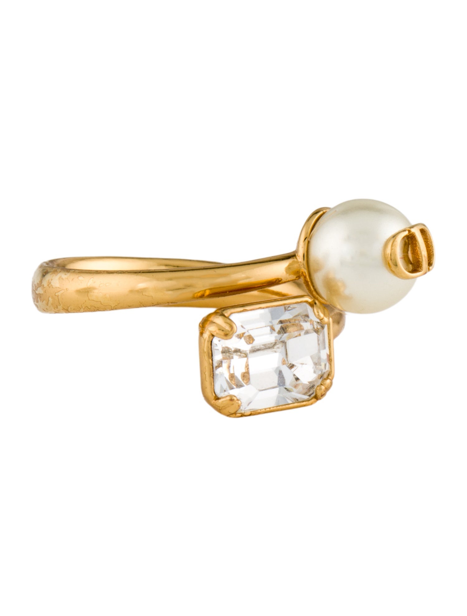 Christian Dior Faux Pearl & Crystal Petit CD Cocktail Ring