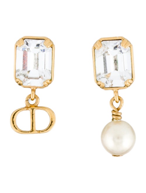 Christian Dior Faux Pearl & Crystal Stud Earrings