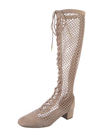 Christian Dior Suede Mesh Accents Lace-Up Boots