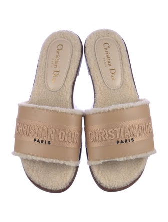 Christian Dior Leather Embroidered Accent Slides