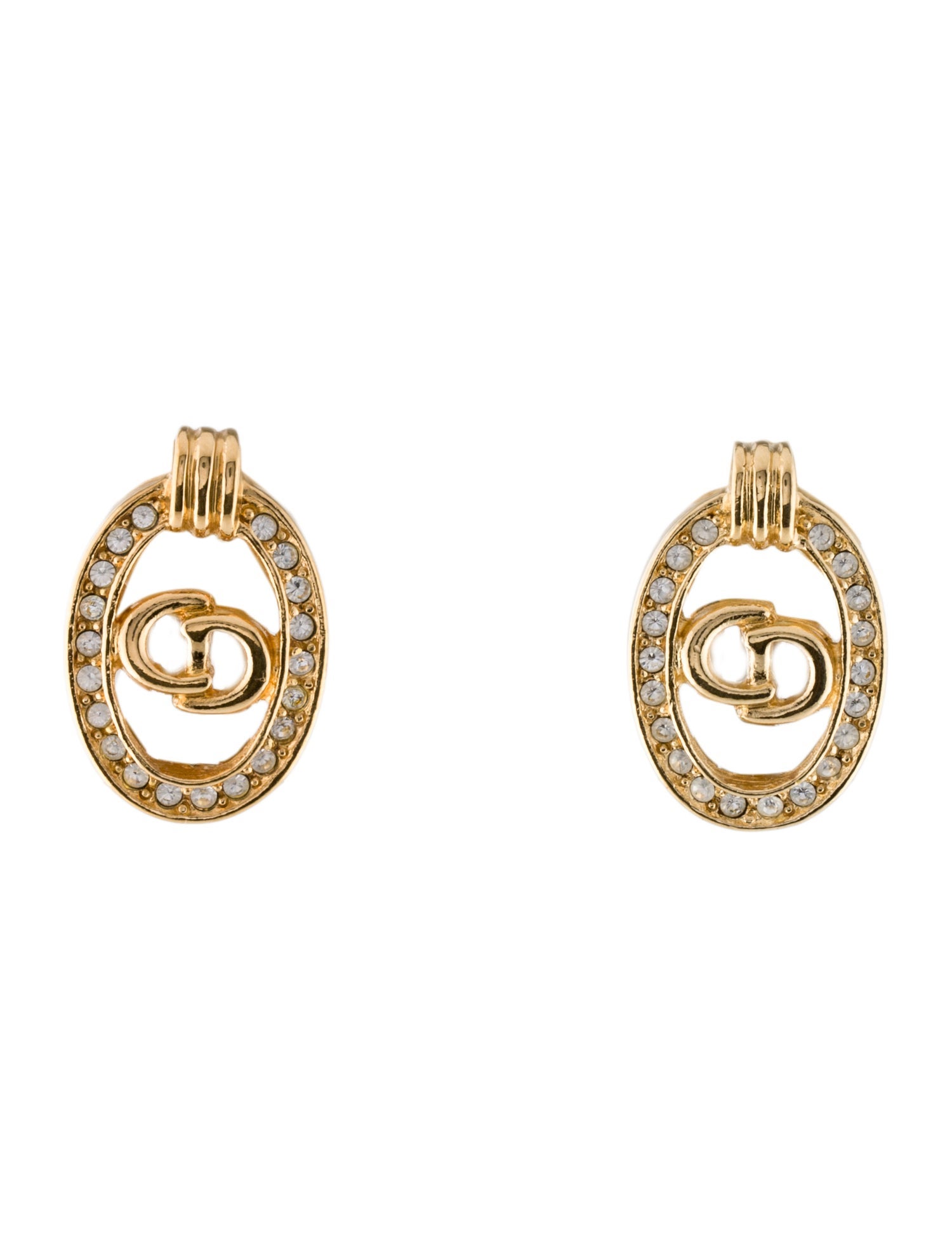 Christian Dior Vintage Crystal CD Clip-On Earrings