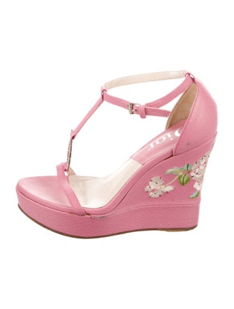 Christian Dior Leather Embroidered Accent T-Strap Sandals