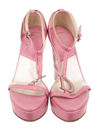 Christian Dior Leather Embroidered Accent T-Strap Sandals