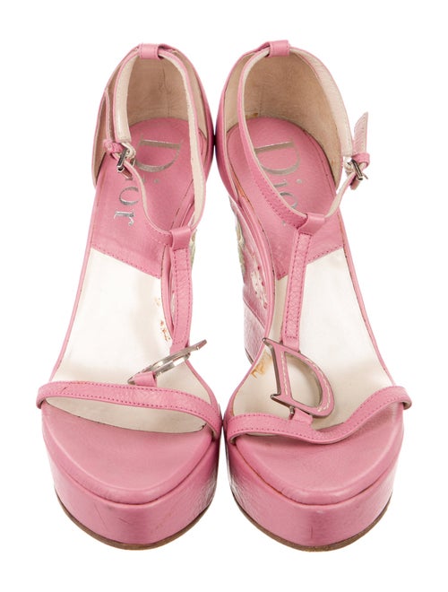 Christian Dior Leather Embroidered Accent T-Strap Sandals