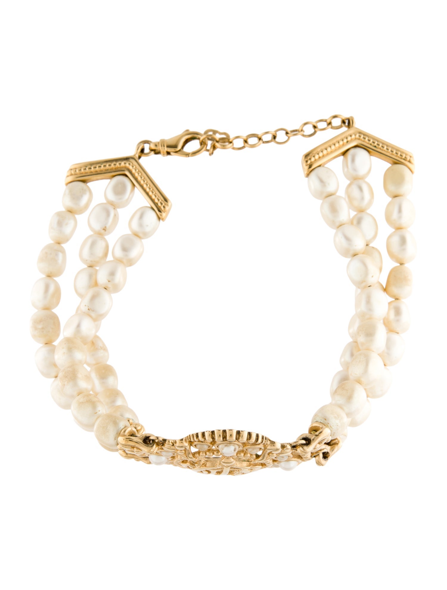 Christian Dior Vintage Multistrand Faux Pearl Logo Choker Necklace