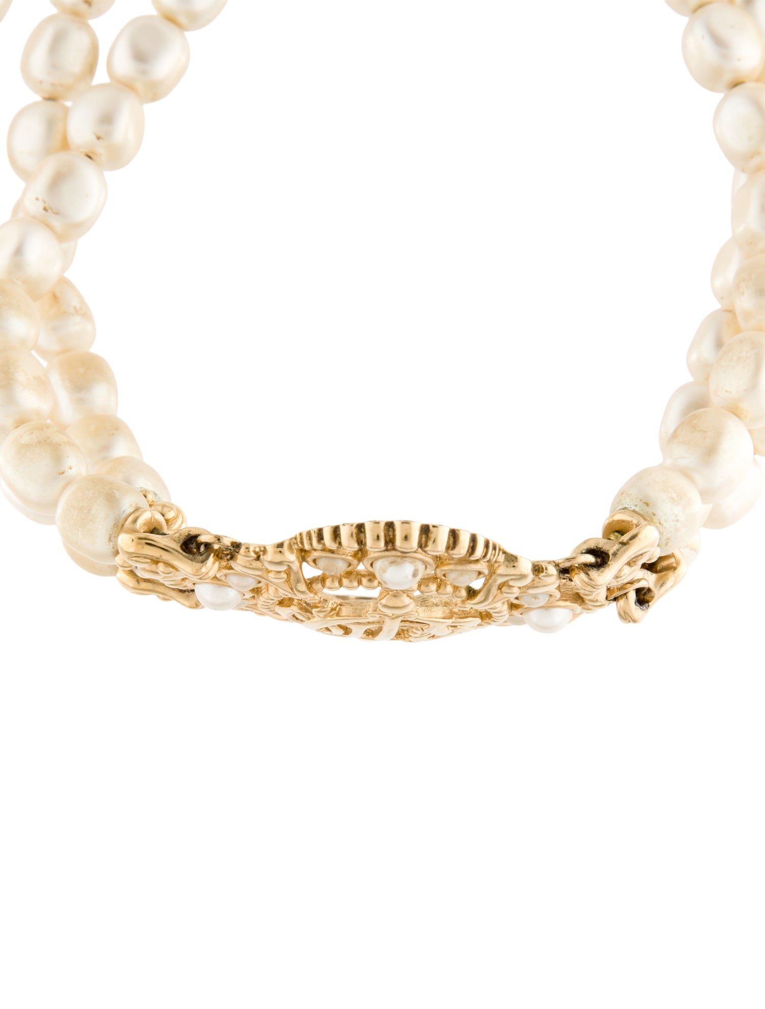 Christian Dior Vintage Multistrand Faux Pearl Logo Choker Necklace