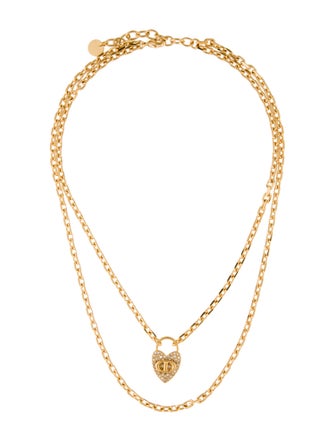 Christian Dior Crystal CD Double Strand Heart Pendant Necklace