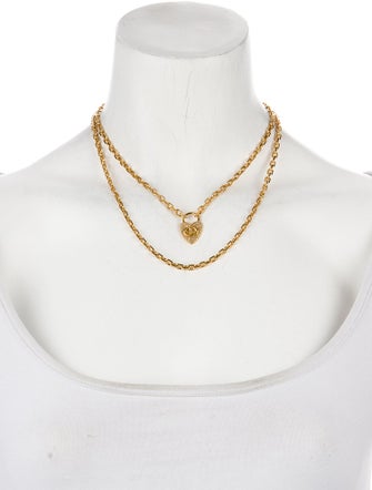 Christian Dior Crystal CD Double Strand Heart Pendant Necklace