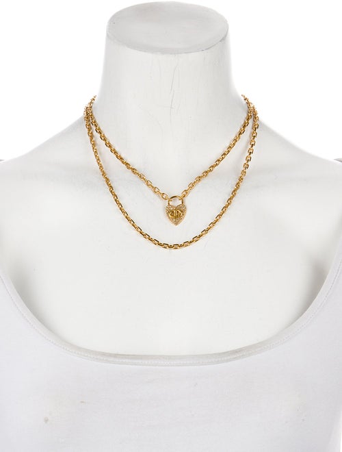 Christian Dior Crystal CD Double Strand Heart Pendant Necklace