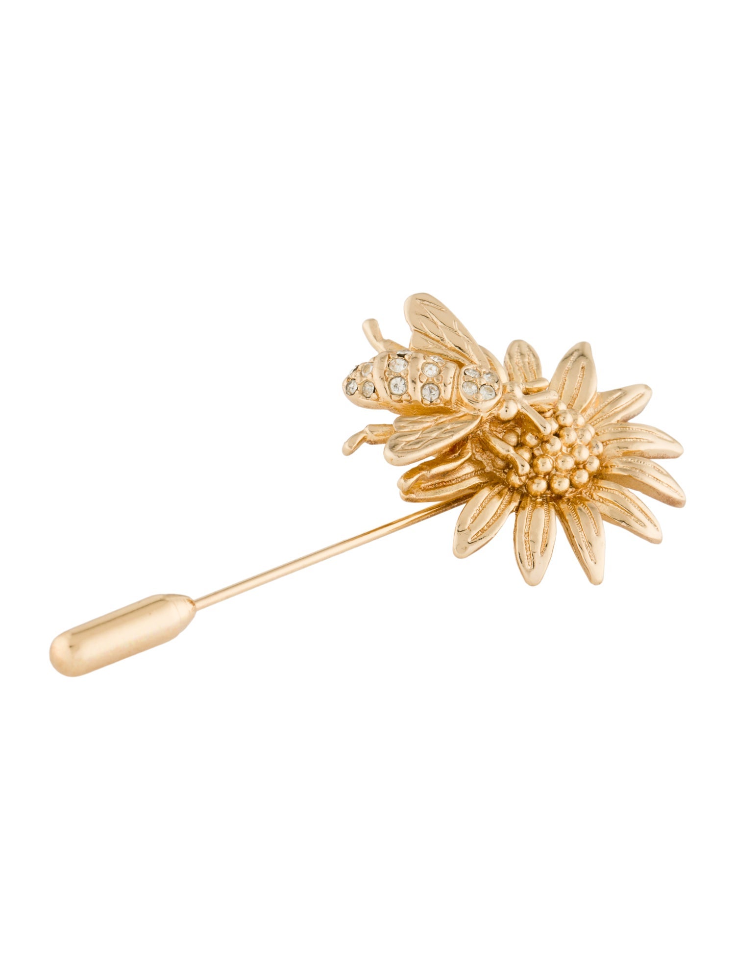 Christian Dior Crystal Sunflower & Bee Stick Brooch