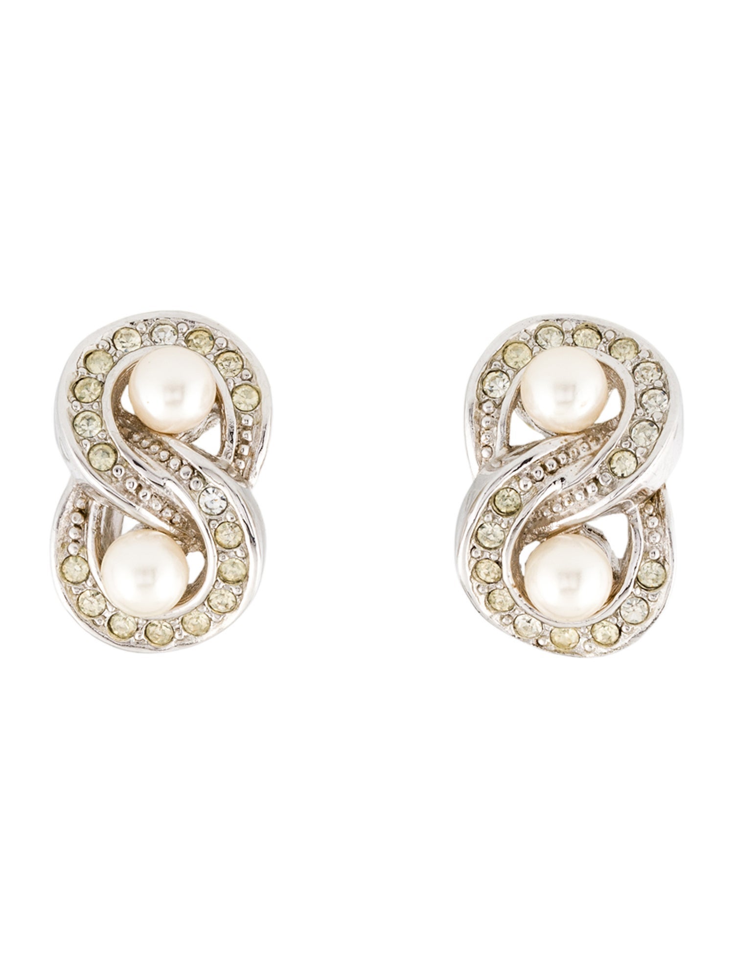 Christian Dior Vintage Crystal & Pearl Stud Earrings