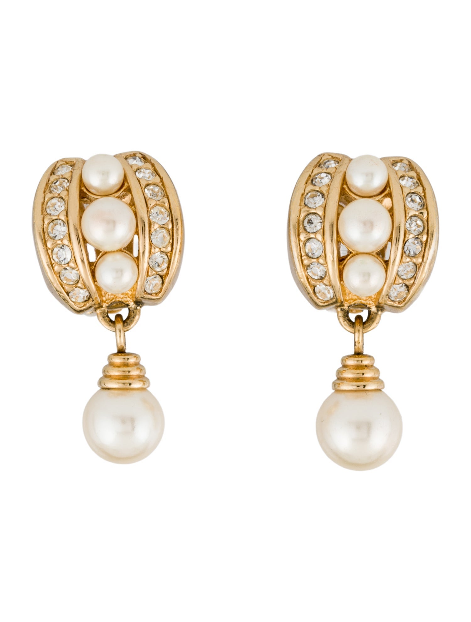 Christian Dior Vintage Faux Pearl & Crystal Drop Earrings