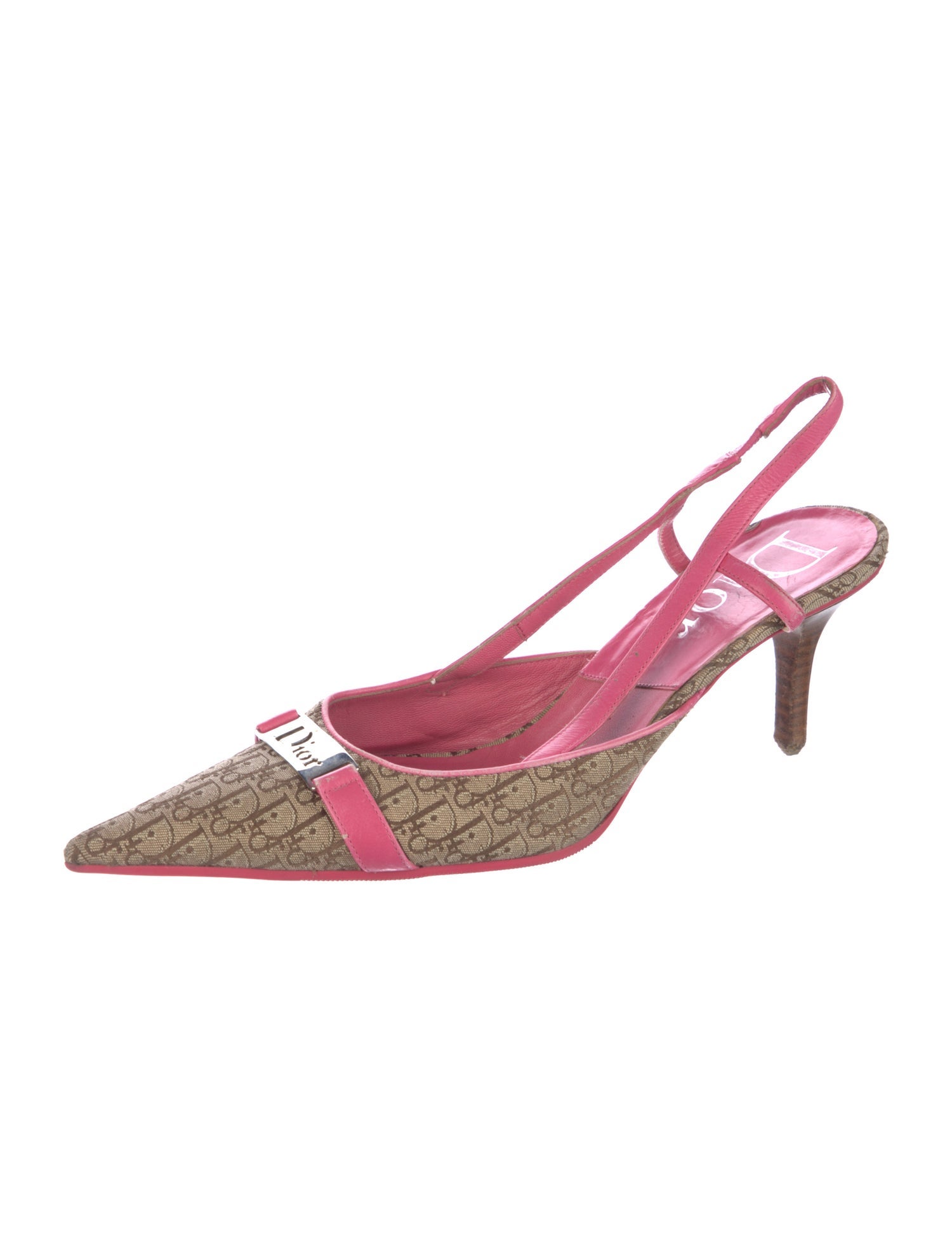 Christian Dior Diorissimo Pattern Canvas Slingback Pumps