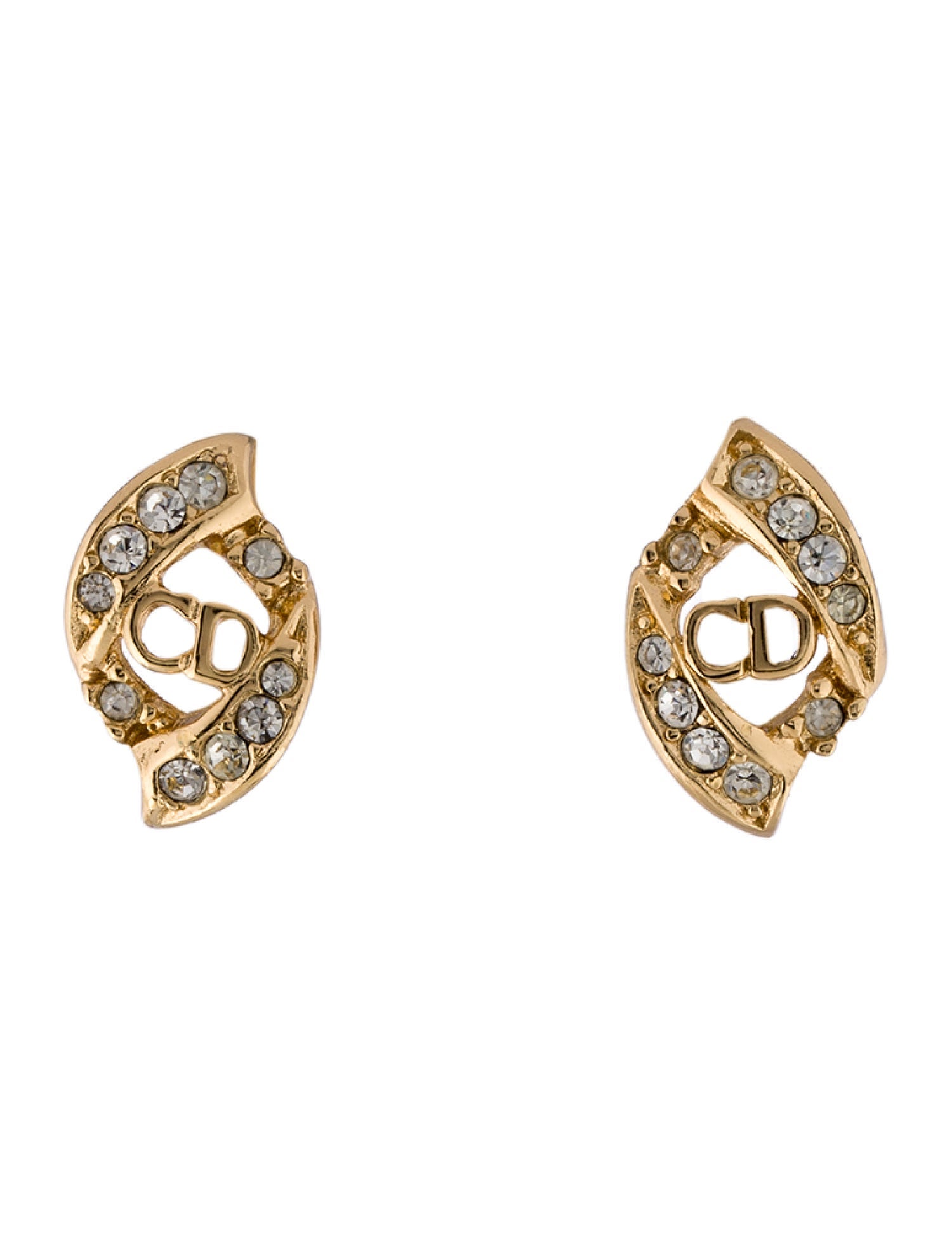 Christian Dior Vintage CD Crystal Clip-On Earrings