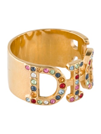 Christian Dior Rainbow Crystal Logo Band Ring
