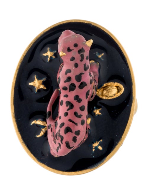 Christian Dior Resin Leopard Pop Charm Cocktail Ring