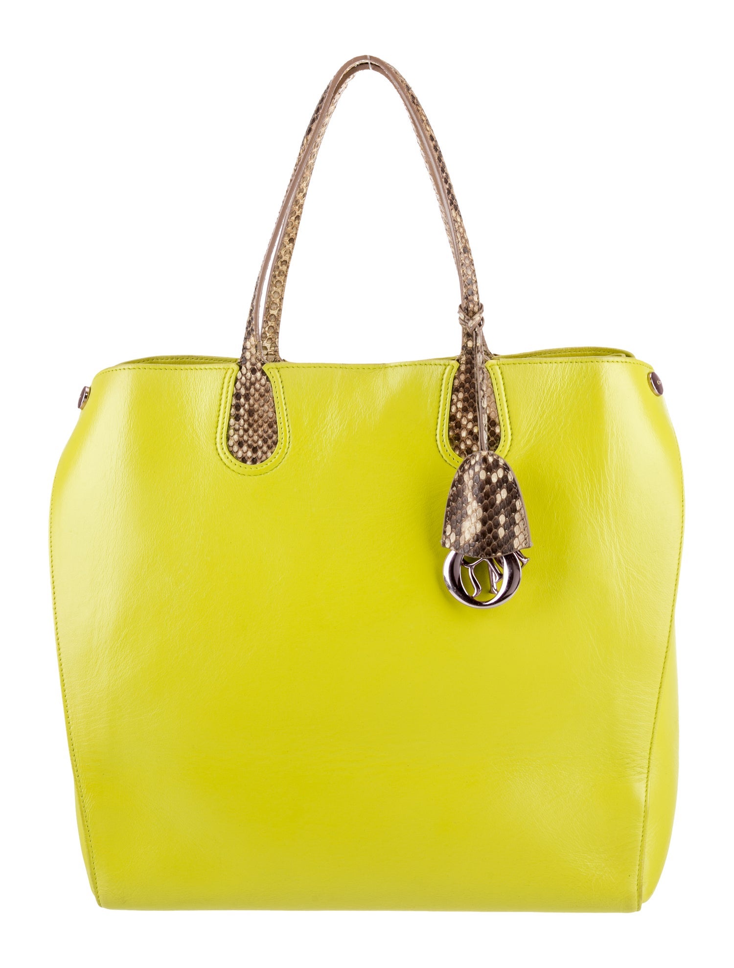 Christian Dior Leather Python-Trimmed Addict Shopper Large