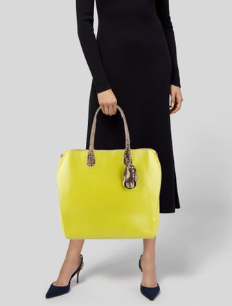 Christian Dior Leather Python-Trimmed Addict Shopper Large