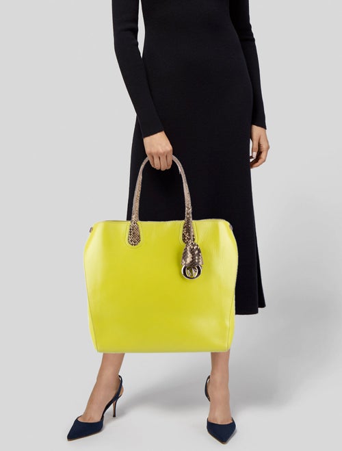 Christian Dior Leather Python-Trimmed Addict Shopper Large