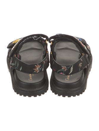 Christian Dior Floral Print Leather Trim Embellishment Slingback Sandals