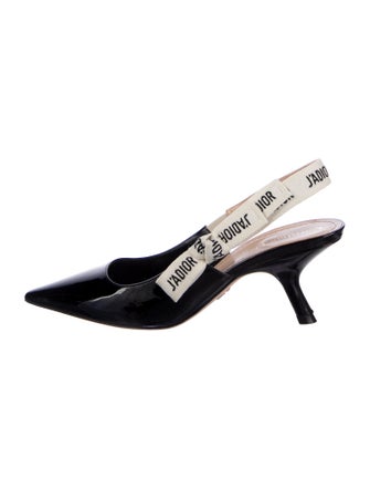 Christian Dior Patent Leather Graphic Print Slingback Pumps