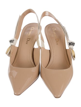 Christian Dior Patent Leather Bow Accents Slingback Pumps