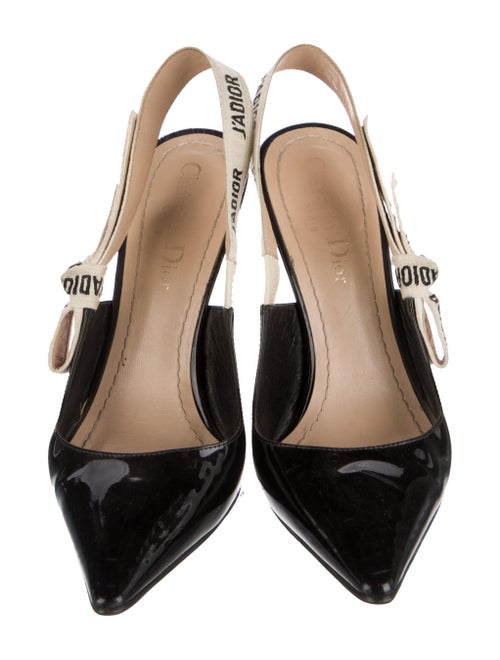 Christian Dior Patent Leather Bow Accents Slingback Pumps