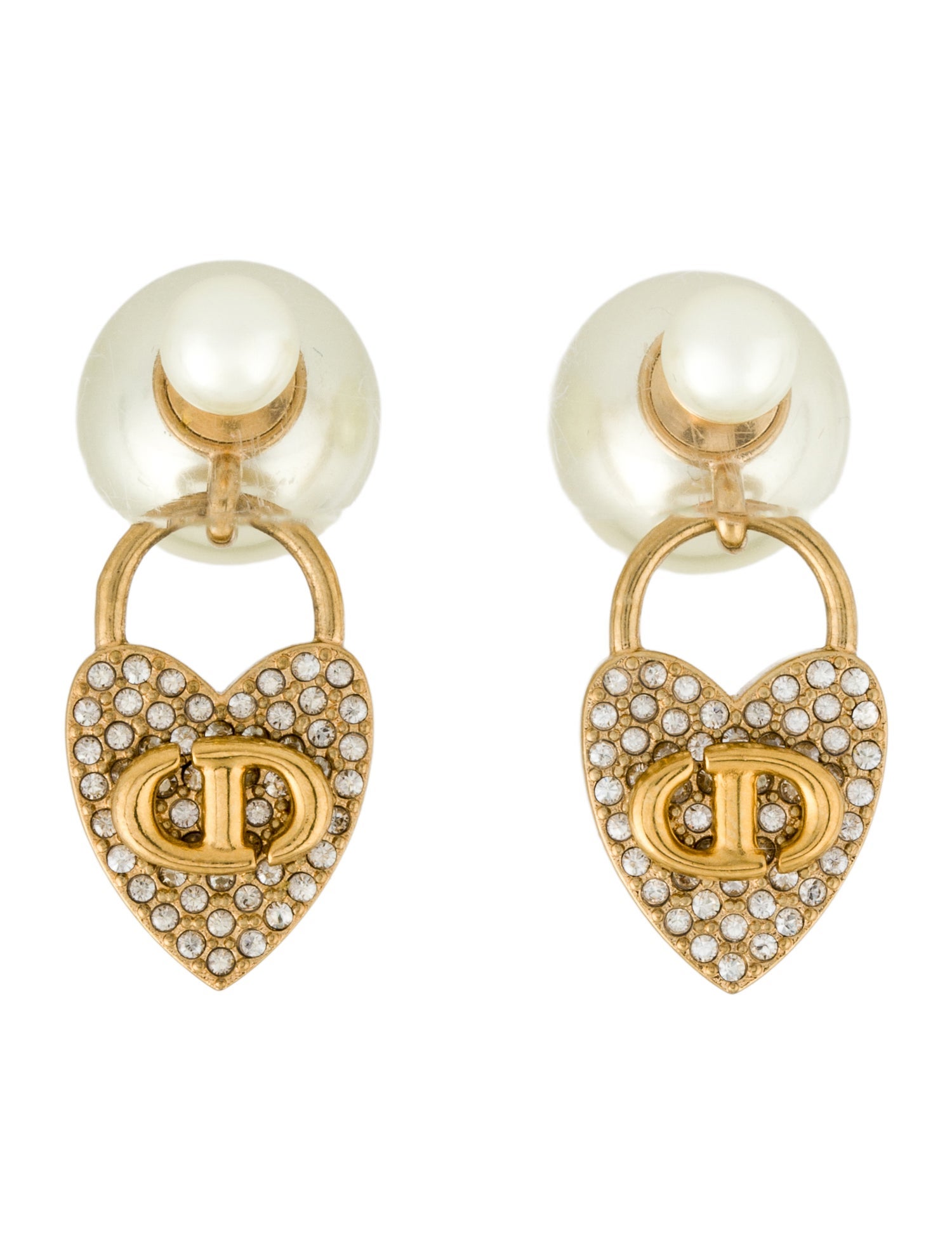 Christian Dior Faux Pearl & Crystal Tribales Stud Drop Earrings