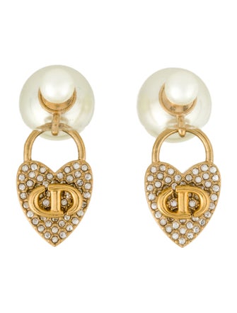 Christian Dior Faux Pearl & Crystal Tribales Stud Drop Earrings