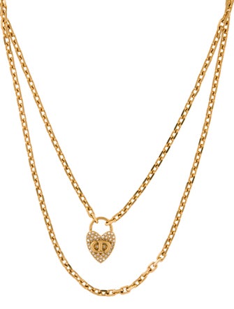 Christian Dior Crystal Heart CD Double Strand Necklace