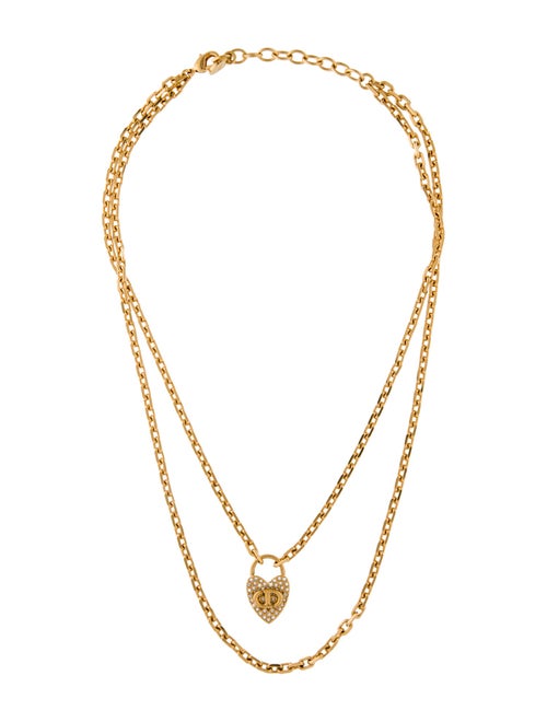 Christian Dior Crystal Heart CD Double Strand Necklace