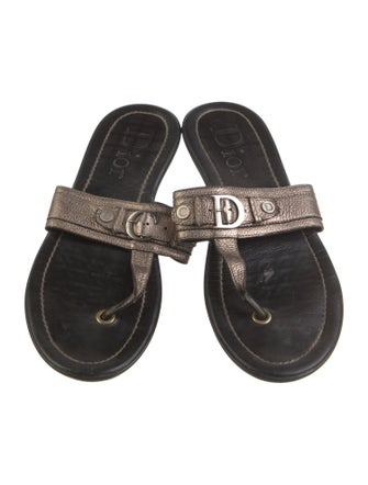 Christian Dior Leather Glitter Accents Flip Flops