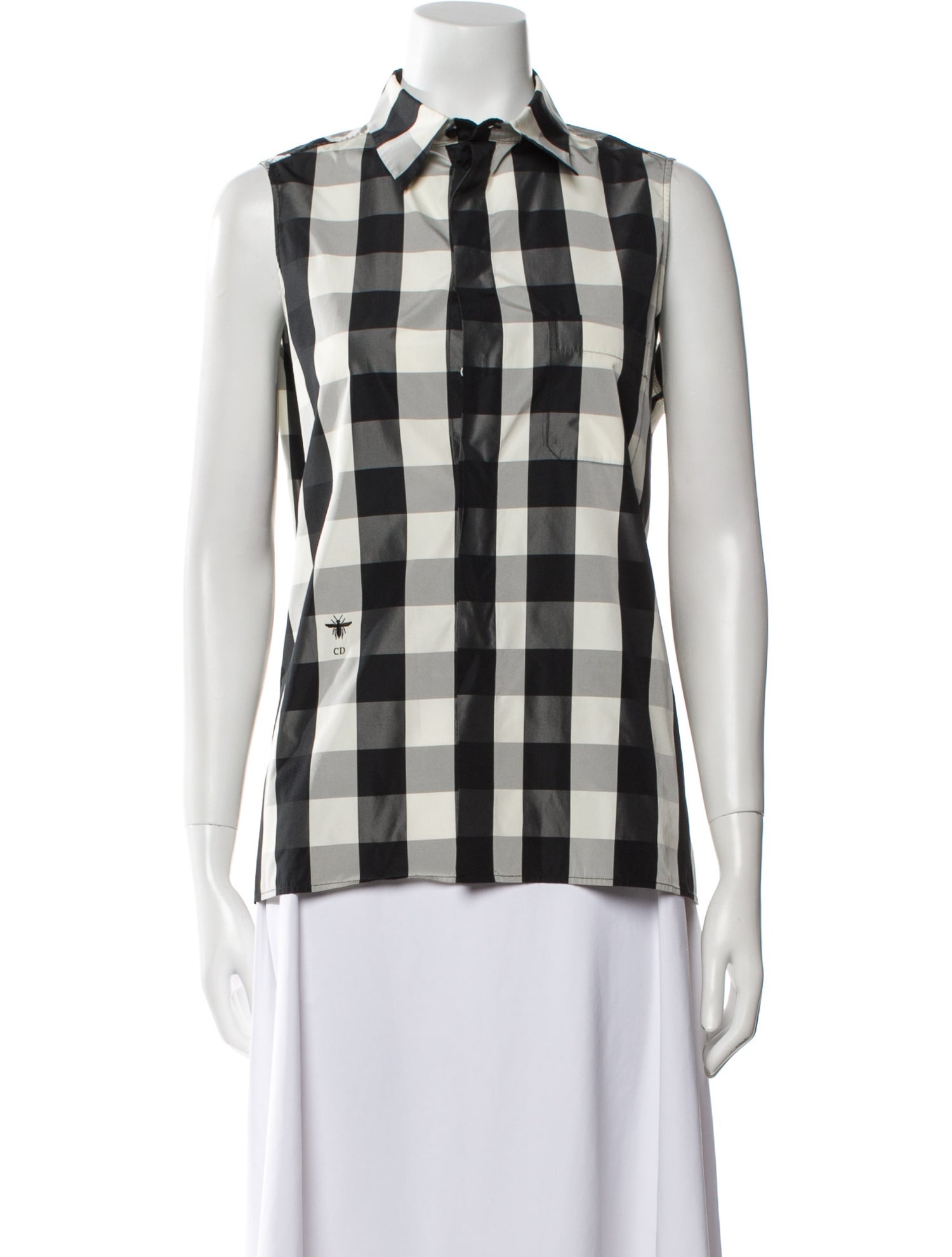 Christian Dior Plaid Print Sleeveless Button-Up Top
