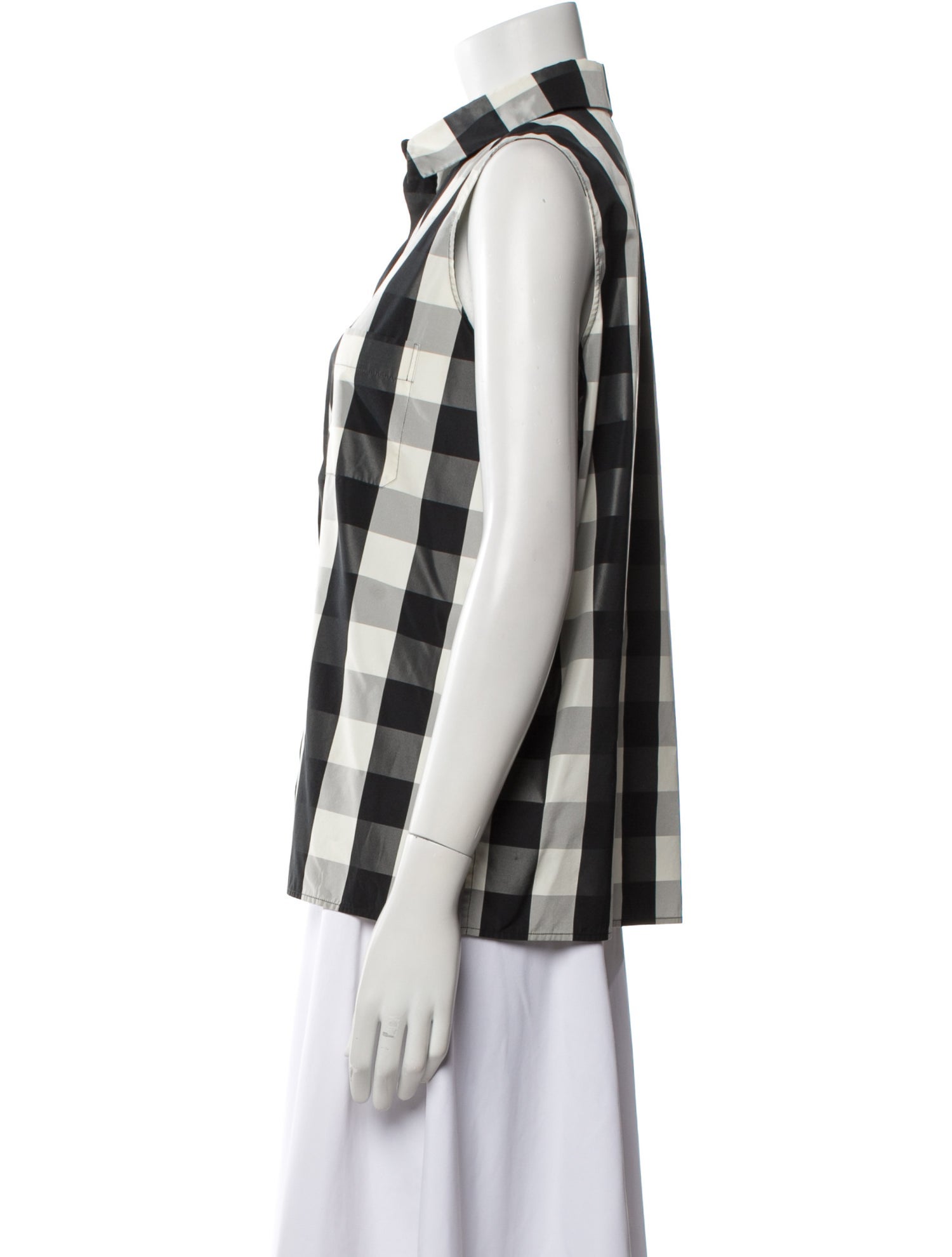Christian Dior Plaid Print Sleeveless Button-Up Top