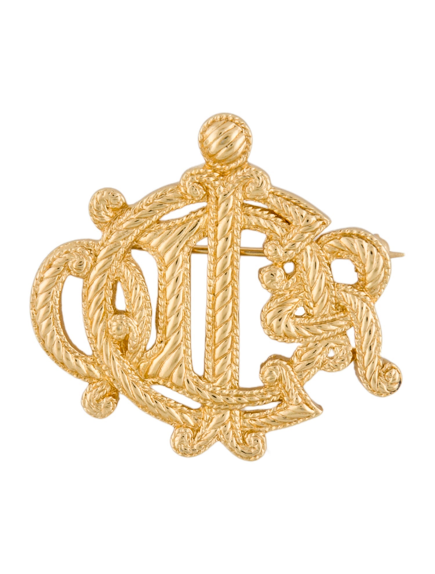 Christian Dior Vintage Textured Monogram Logo Brooch