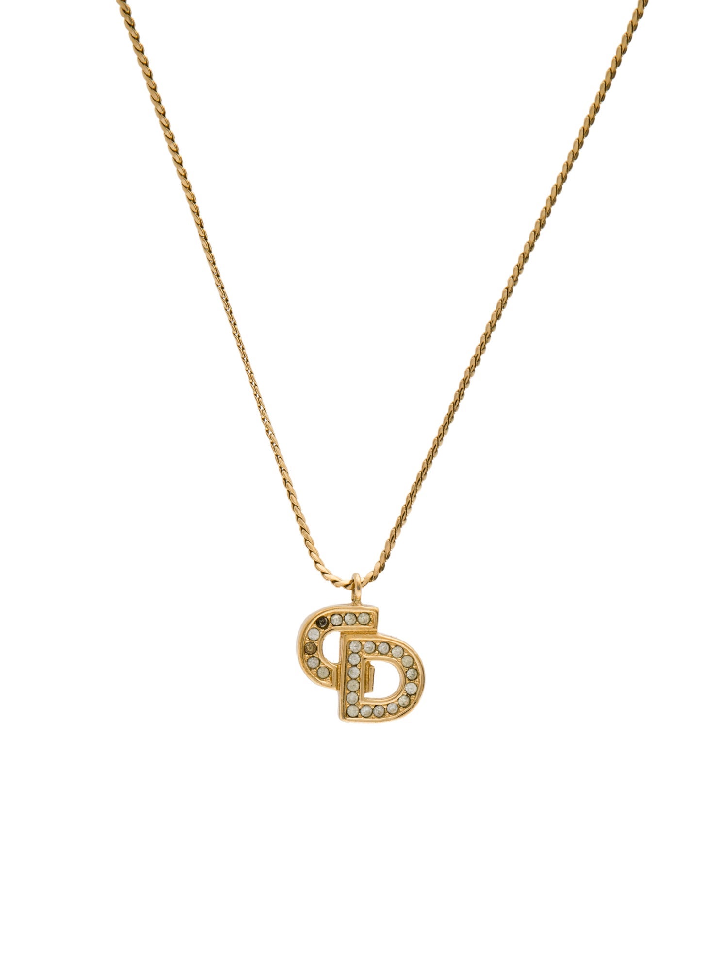 Christian Dior Vintage Crystal CD Pendant Necklace
