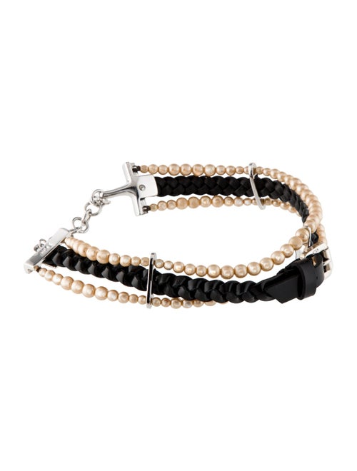 Christian Dior Faux Pearl & Leather Choker Necklace