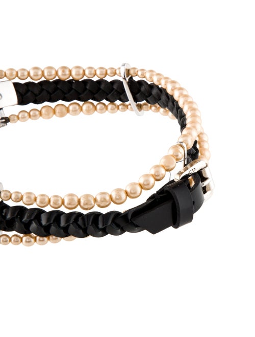 Christian Dior Faux Pearl & Leather Choker Necklace
