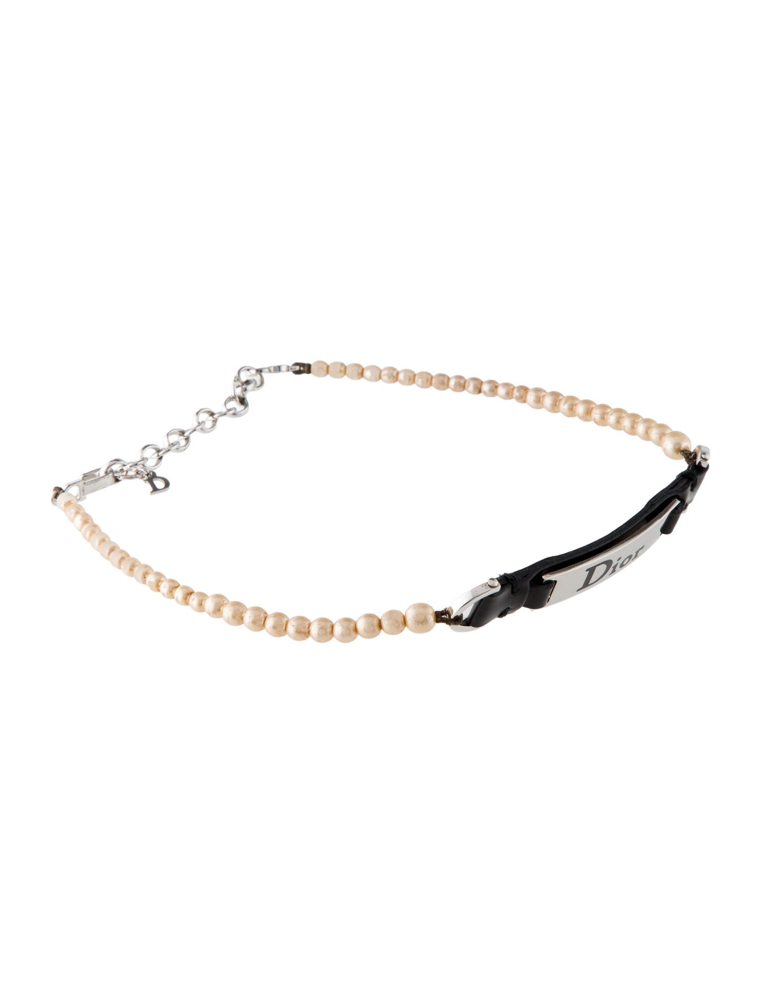 Christian Dior Faux Pearl & Leather Choker Necklace