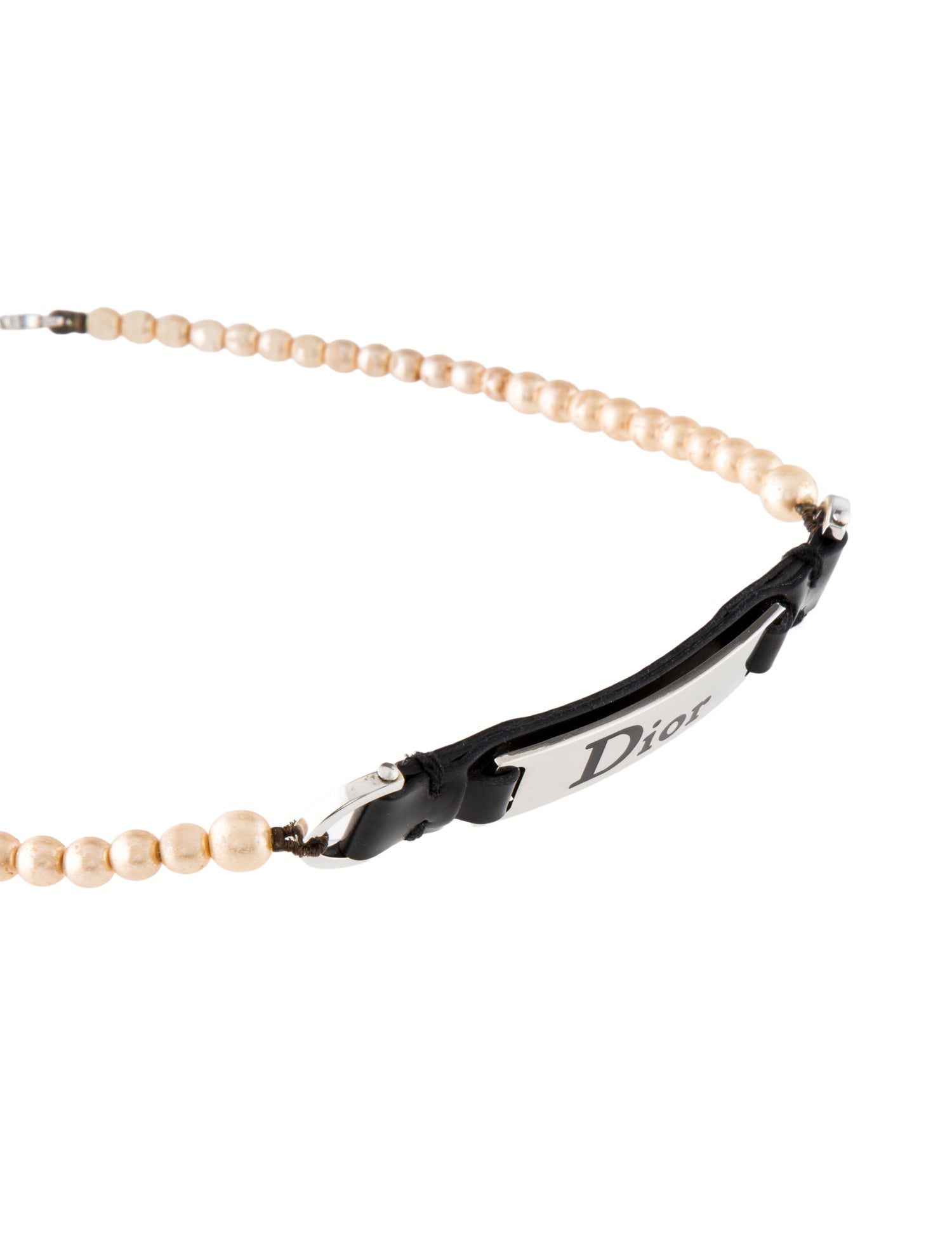 Christian Dior Faux Pearl & Leather Choker Necklace