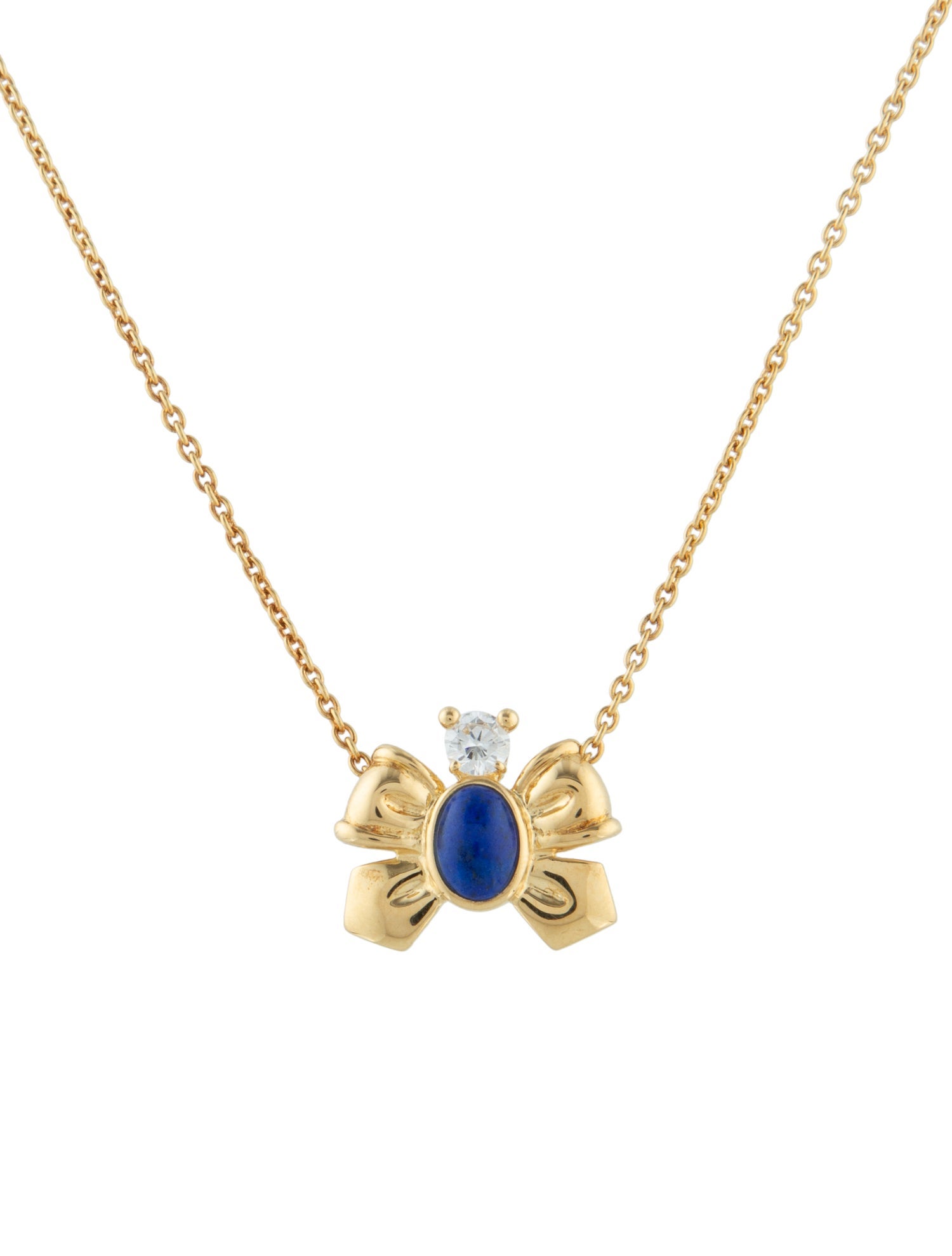 Christian Dior Vintage Diamond & Lapis Lazuli Bow Pendant Necklace