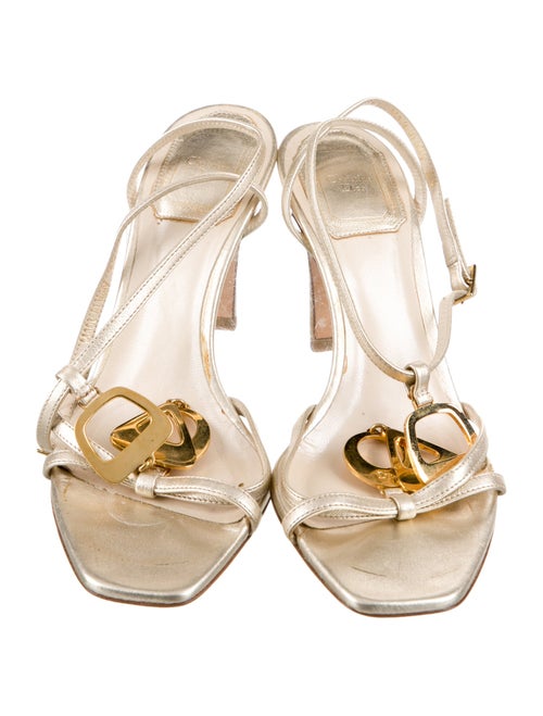 Christian Dior Leather Crystal Embellishments T-Strap Sandals