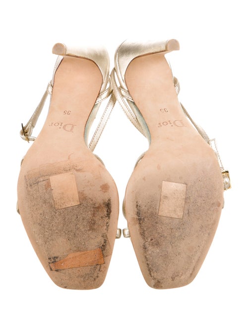 Christian Dior Leather Crystal Embellishments T-Strap Sandals