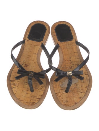 Christian Dior Patent Leather Bow Accents Slides